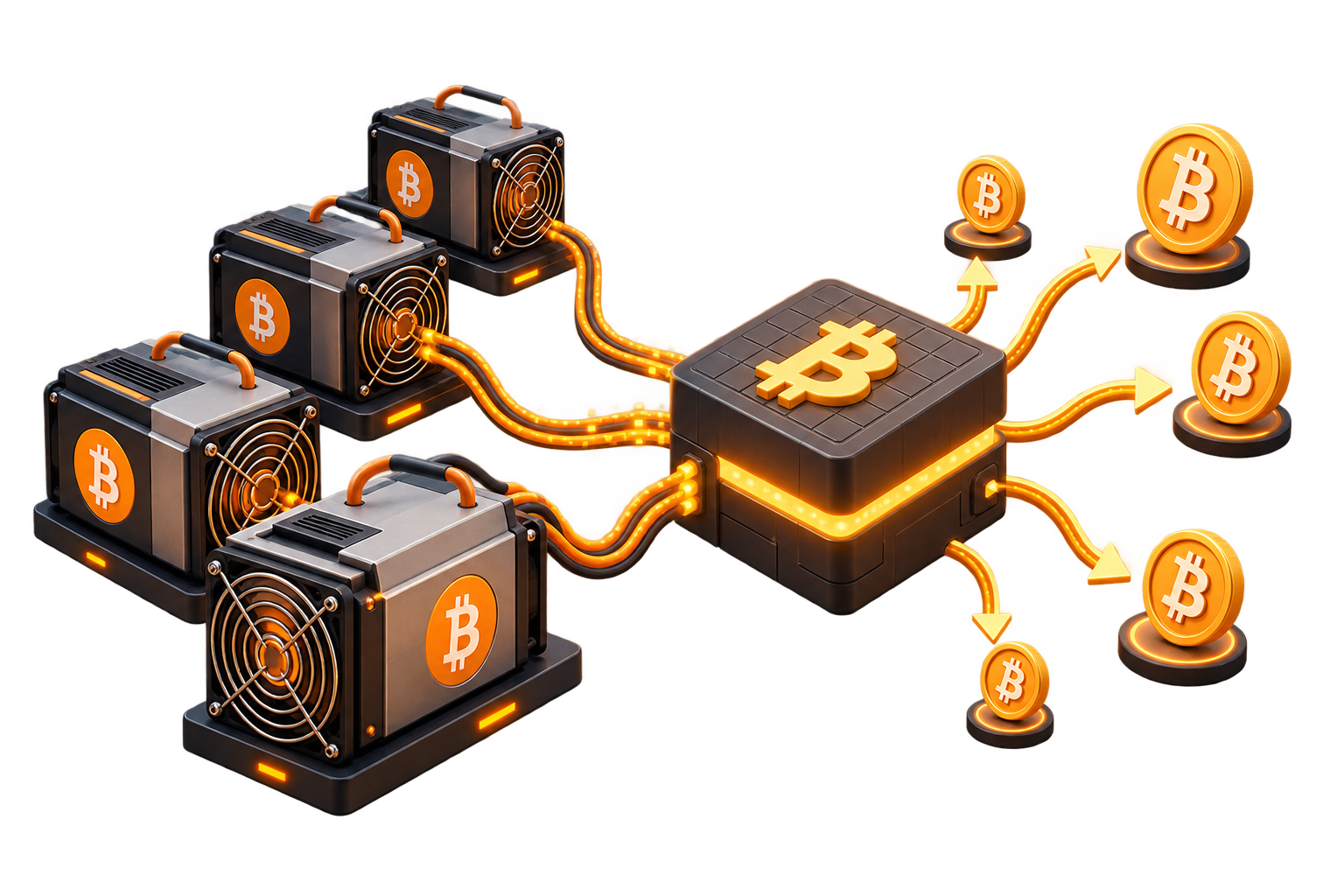 Several miners contributing to a shared pool